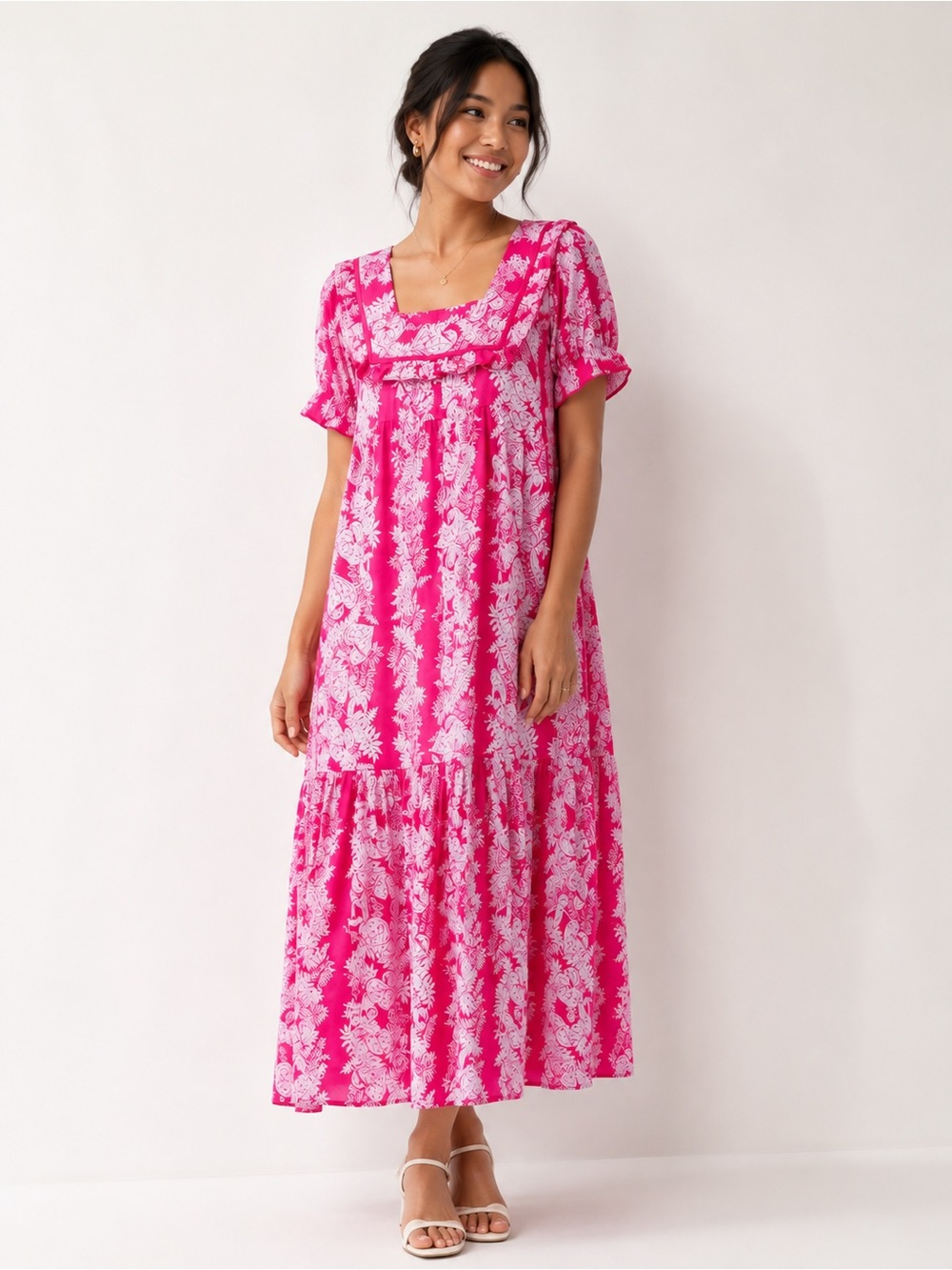 Vintage RM Made in Hawaii Pink Hawaiian Tropical Maxi Dress Muumuu M/L